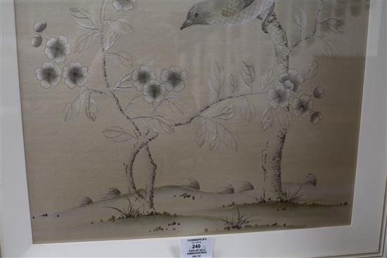A pair of Chinese silk embroideries 41 x 90cm